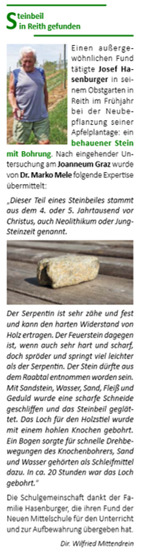 Hartmannsdorfer Nachrichten, Beitrag zum Beilfund 2018